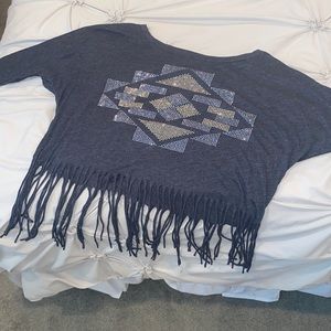 Fringed Forever 21 3/4 sleeve tribal shirt Size